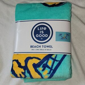 LIFE IS GOOD Large Dog In Hammock Logo Beach Towel 2024 ⛱️ 34 x 64 inches • New
